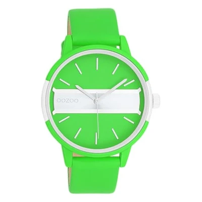 Image of Oozoo Women&#039;s Watch with Leather Strap Color Line Insert in Dial 42 mm Diameter Neon Colours