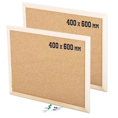 Image of KAV Cork Notice Office Memo School with 6 Push Pins Classic Wood Natural Frame Board, Brown (Various Sizes to Choose from) (400MM x 600MM (Pack of 2))