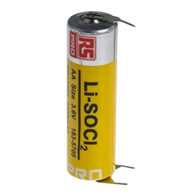 Image of RS PRO AA battery, lithium thionyl chloride, 3.6 V / 2.4 Ah, with solder tag