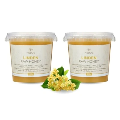 Image of Earthbreath Linden I Basswood Lime Raw Honey 1.8kg (2x900gr) From Single Apiary Pure, Unpasteurised &amp; Unfiltered Natural Sweetener for Cooking, Coffee, Tea, Juice, Drinks, Food