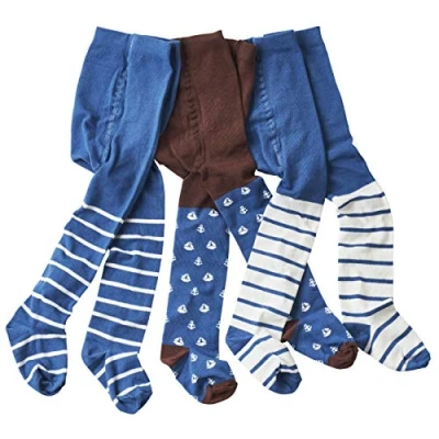Image of WELLYOU baby/kids tights for boys, baby tights/tights brown/blue anchor set of 3 gr 62 104 (98 104)
