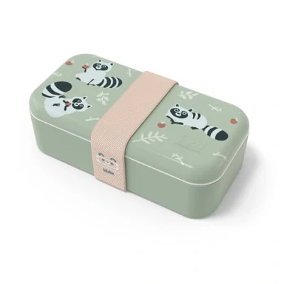 Image of monbento Kids Lunch Box MB Foodie Raccoon Cute Bento Made in France Ideal for Lunches or Snacks at School/Park BPA Free Food Grade Safe Green