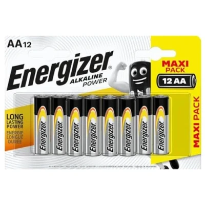 Image of Energizer Alkaline Power, Pack of 12 AA 1.5 V Batteries, Long Life for Daily Use, Sulfation Free and Up to 10 Years
