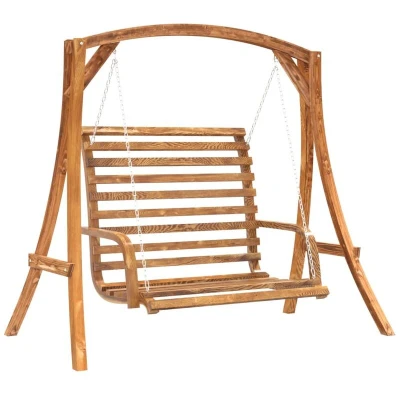 Image of vidaXL Swing Bench Solid Wood Spruce with Teak Finish