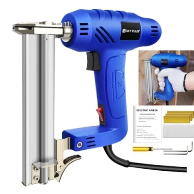 Image of 2 in 1 Staple Gun, Electric Nailer Gun with 400 Staples Nails, Woodworking Tool Stapler, Heavy Duty Kit for Upholstery, DIY, Fixing Material, Decoration, Carpentry, Furniture