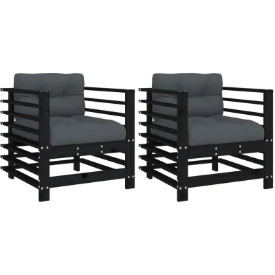 Image of vidaXL Garden Chairs with Cushions 2 pcs Black Solid Wood Pine