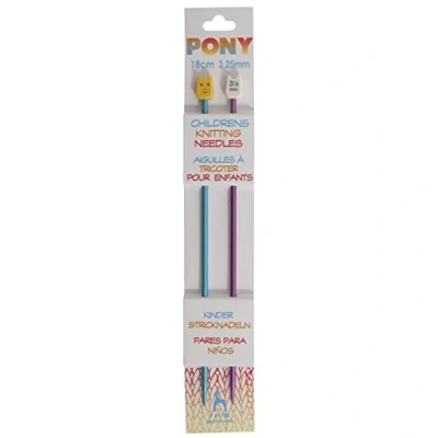 Image of Pony P61706 Children&#039;s Coloured Knitting Pins: Single Ended: Anodised Aluminium: 18cm x 3.25mm: Blue/Magenta, Multi