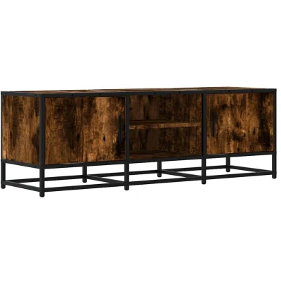 Image of vidaXL TV Cabinet Stand Smoked Oak Engineered Wood &amp; Metal Media Unit with Ample Storage 120 x 35 41 cm for Living Room/Bedroom Modern Industrial Style