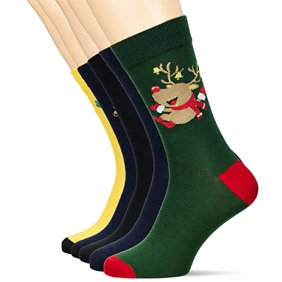 Image of JACK &amp; JONES Men&#039;s Jacsully Socks Pack of 5, Spicy Mustard/Pack: Navy Blazer Trekking Green Black Blazer, One Size