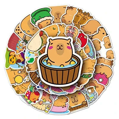 Image of Capybara Stickers for Laptop (50 PCS),Gift Children Teens Adults Girl Boys,Waterproof Water Bottle,Capybara Vinyl Scrapbook,Skateboard,Bike,Phone,Dairy