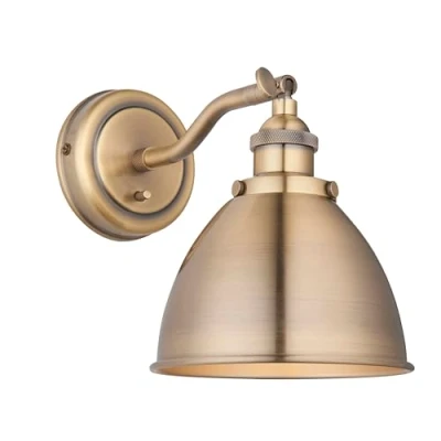 Image of National Lighting Decorative Antique Brass Single E14 LED Compatible Wall Light Brushed Plate &amp; Resto Style Dimmable for Bedroom Livingroom Dining Room Hallway