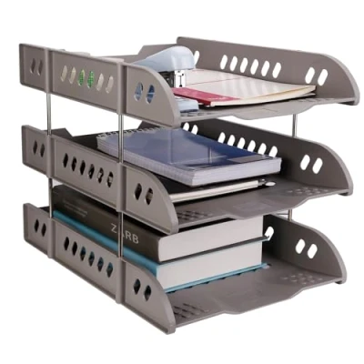 Image of Eagle Plastic 3 Tier Letter Tray, Desktop File Organizer, Perfect for Storing Documents and Paper Work (Grey)