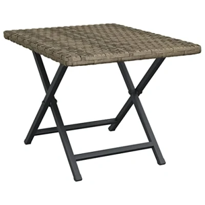 Image of vidaXL Foldable Table Outdoor Use Durable Poly Rattan &amp; Powder coated Steel Convenient Storage Grey 45x35x32 cm