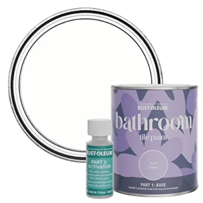 Image of Rust Oleum White Water Resistant Bathroom Tile Paint in Matt Finish Chalk 750ml
