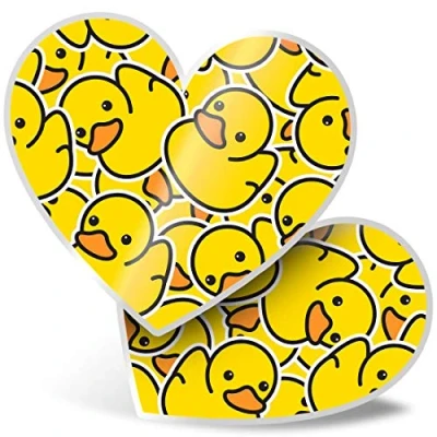 Image of 2 x Heart Stickers 7.5 cm Yellow Rubber Ducks Duckling Laptop Tablet Luggage Scrapbook #2078