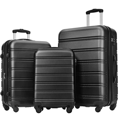 Image of Merax Expandable Luggage Sets with TSA Locks, 3 Piece Lightweight Spinner Suitcase Set (Black2020)