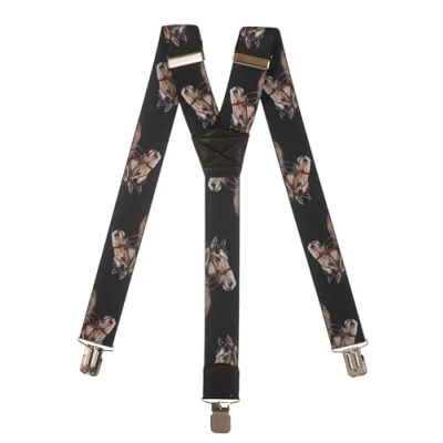 Image of Olata Men&#039;s Heavy Duty Printed Y Shape Braces/Suspenders, 4cm Horse A