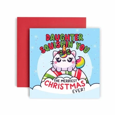 Image of Huxters Christmas card for Daughter Caticorn Squishin&#039; a Merry cute xmas 14.8cm (Caticorn Daughter)
