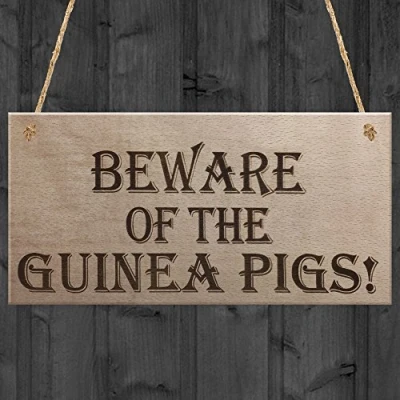 Image of RED OCEAN Beware Of The Guinea Pigs Wooden Hanging Plaque Sign Pet Hutch Decoration Gift