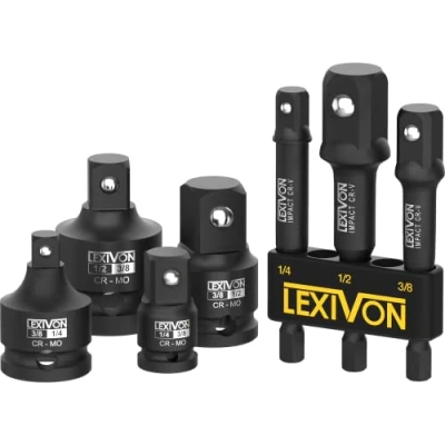 Image of LEXIVON Impact Socket Adapter Combo Kit, 7 Piece Increaser, Reducer &amp; Extension Set 1/4&quot; 3/8&quot; 1/2&quot; Driver Conversions, Active Rust Protection by Black Phosphate Coating Treatment (LX 109)