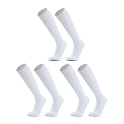 Image of SKHAOVS 3 Pairs White Football Socks for Boys Girls, Long Soccer Breathable Sports Trainer Running Hockey Rugby Socks, Kids Aged 5 12 (White)