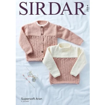 Image of Sirdar Supersoft Aran Knitting Pattern 2504 Sweater &amp; Jacket