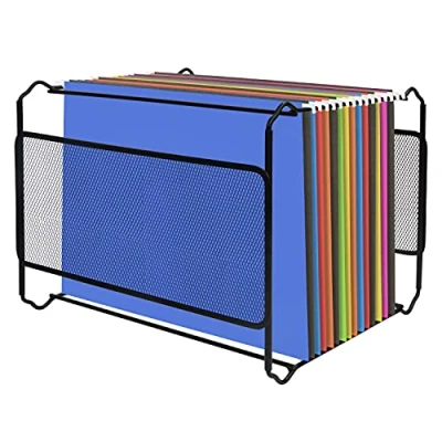 Image of Belle Vous Black Metal Mesh A4 Suspension File Frame 33.5 x 28.2 25cm / 13.19 11.10 9.84inches Holds Approx. 30 Files Desktop Hanging Folder Organiser Storage Rack for Office &amp; Home
