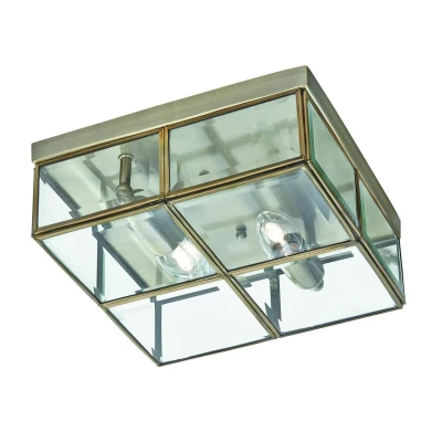 Image of Flush Ceiling 2 Light Antique Brass, E14