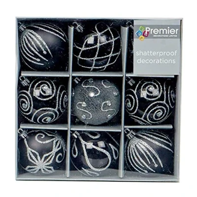 Image of Widdle Wonderland Christmas Tree Decoration 9 Pack 60mm Shatterproof Baubles Black 6112