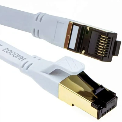 Image of kenable FLAT CAT8 SSTP Shielded 2000MHz 40Gbps High Speed Ethernet Cable RJ45 3m White [3 metres]