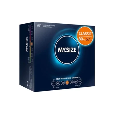 Image of MY.SIZE Classic Condoms Size 4 I 57 mm Width 80 Pieces mega Pack Premium Extra Thin True to Touch Gossamer 0.07 Wall Thickness Vegan for Men