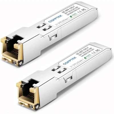 Image of QSFPTEK (2 Pack) 1.25G/2.5G/5G/10G T SFP+ RJ45 Module, up to 30 m, Cat6a/7 Fiber 10GBASE Copper Transceiver GBIC for Cisco SFP 10G S, Ubiquiti UF 10G, Netgear, Mikrotik, D Link