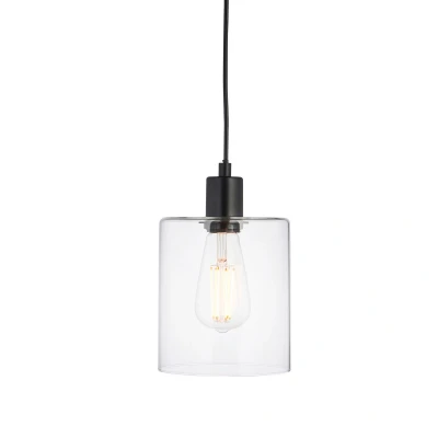 Image of Toledo Single Pendant Light Matt Black, Clear Glass