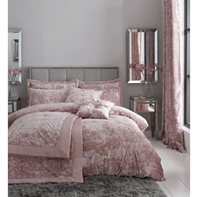 Image of Catherine Lansfield Crushed Velvet Double Duvet Cover Set with Pillowcases Blush Pink