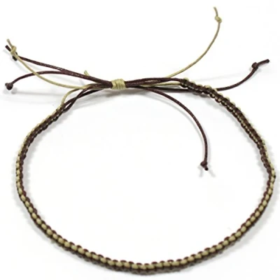 Image of Mens Tribal Surfer Handmade Cotton Macrame Adjustable Anklet in 7 Colours (Brown and Beige)