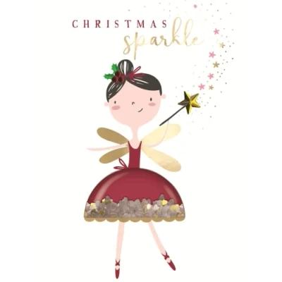 Image of Christmas Sparkle Festive Fairy Hand Finished Foiled Card Xmas Cards XAG004