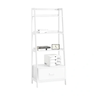 Image of SoBuy FRG116 W, White Storage Display Shelving Ladder Shelf Bookcase with Drawer and 4 Shelves, 64x40x160cm