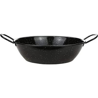 Image of TStar Enamel Kadai Wok Pan Non Stick Karahi Kadhai with Handles Deep Frying Cooking Serving Dish Heavy Duty Indian Samosa Paella (36cm)