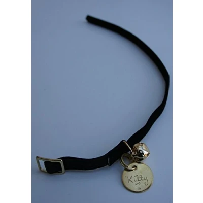 Image of Ancol CAT COLLAR AND HAND ENGRAVED ID TAG BLACK VELVET BRASS PLEASE TICK GIFT MESSAGE BOX