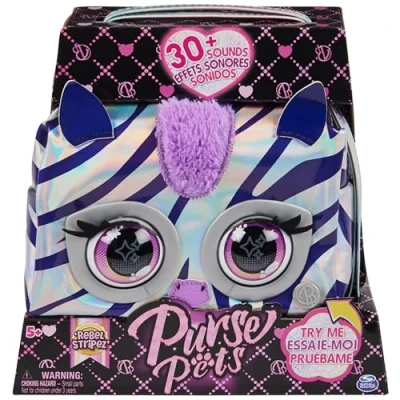 Image of Purse Pets, Metallic Mood Rebel Stripez, Interactive Pet Toy and Crossbody Shoulder Bag with over 30 Sounds Reactions, Kids’ Toys for Girls