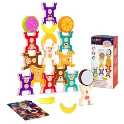 Image of Battat Education 62243461666 Love Wooden Stacking Monkeys, Medium