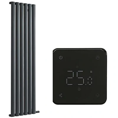 Image of Milano Aruba Ardus 900W Anthracite Single Oval Panel Dry Heat WiFi Smart Electric Radiator 1784mm x 354mm