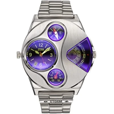 Image of STORM V2 Navigator (Lazer Blue) Men&#039;s Dual time Gadget Watch with Thermometer, Compass and Date Feature in Brushed Stainless Steel