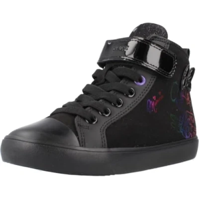 Image of Geox J GISLI Girl E Sneaker, Black/White, 10 UK Child