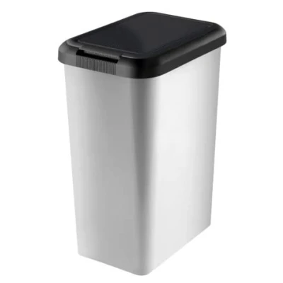 Image of Total Bins UK Limited Voga 45L Silver 2 in 1 Swing or Lift Top Lid Kitchen Bin Sleek Rectangular Design With Function and Style Combined