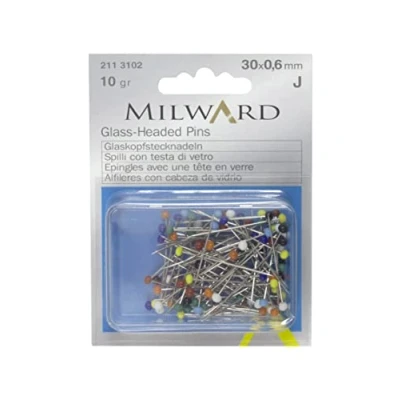 Image of MILWARD Straight Sewing Pins, Glass Headed, Steel, Silver/Assorted, 30mm, 10g