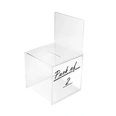 Image of Pack of 2 Suggestion box with built in Sign Holder insert size 203mm x 375mm. (Drop slotsize 102mm 6.4mm) overall size: 215mm 388mm 213mm Crystal