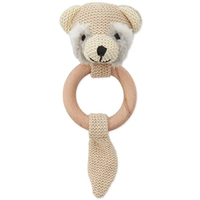Image of Bieco Grasping Toy Baby Rattle Cute Monkey Crochet with Wooden Ring for Boys and Girls Grabbing Rings
