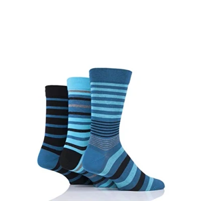 Image of 3 Pair Big City Comfort Cuff Gentle Bamboo Striped and Plain Socks with Smooth Toe Seams Men&#039;s 12 14 Mens SOCKSHOP