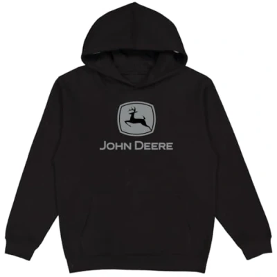 Image of John Deere Hooded Sweatshirt, Trademark Logo, Heather Gray, Black With Grey XL